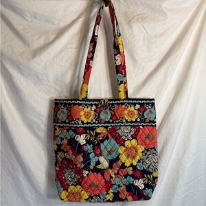 Vera Bradley Floral Quilted Tote Bag in Navy, Red, Yellow
